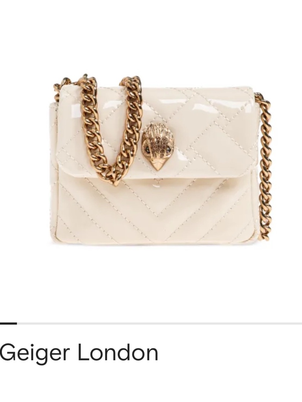 Kurt Geiger Cream Quilted Patent Crossbody with Gold Chain